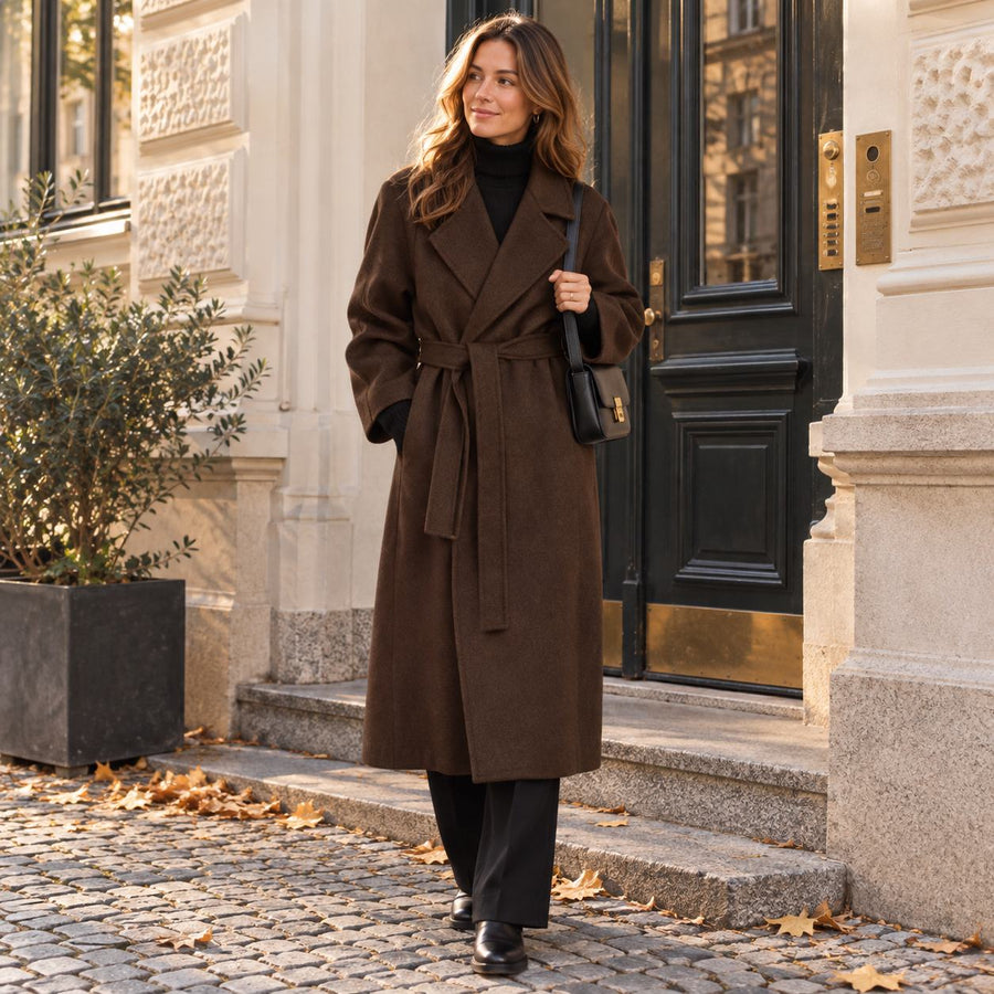 Grasmere Women's Belted Longline Coat — Soft Knit Winter Layer