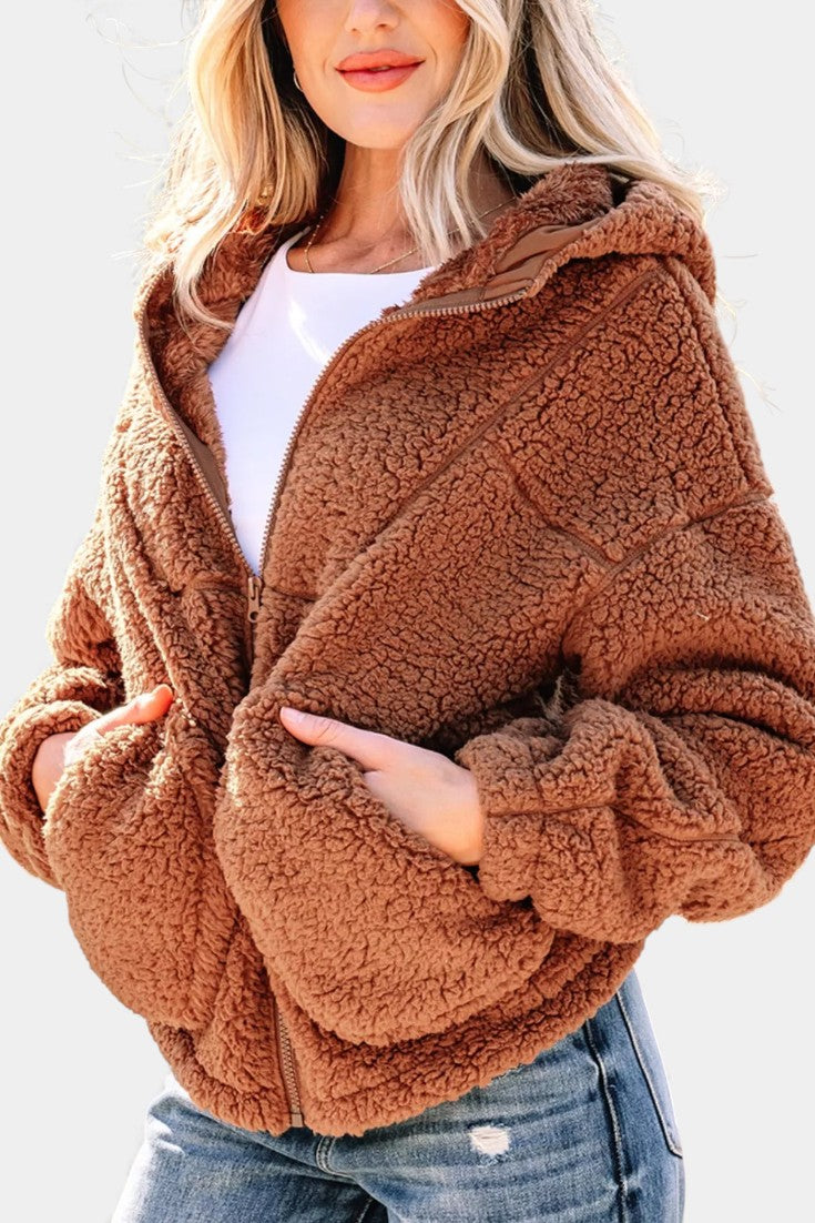 Women's Hooded Teddy Jacket — Full Zip Relaxed Fit 2