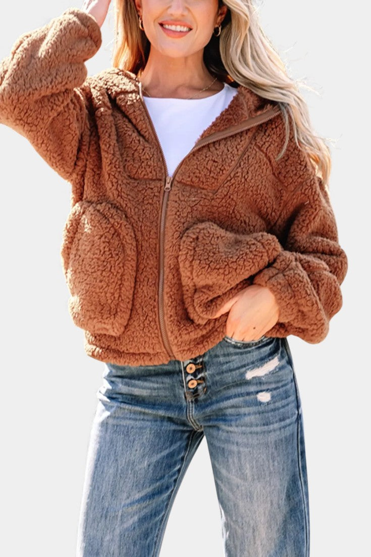 Women's Hooded Teddy Jacket — Full Zip Relaxed Fit 3