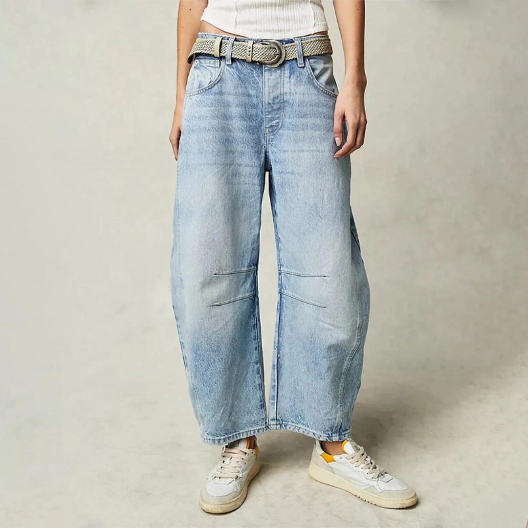 Harlow Women's Barrel Leg Jeans — Mid Rise Curved Relaxed Fit 1