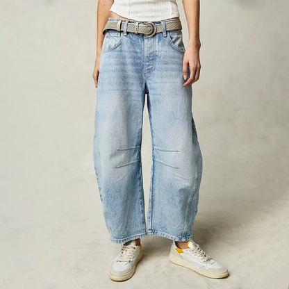 Harlow Women's Barrel Leg Jeans — Mid Rise Curved Relaxed Fit 1