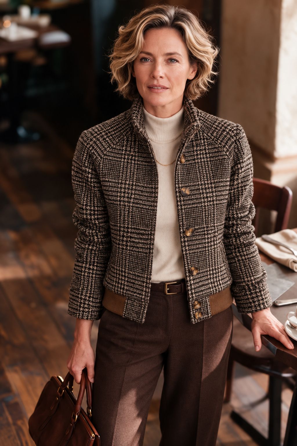 Hartley Women's Plaid Stand-Collar Jacket — Vintage Check Zip-Up 3