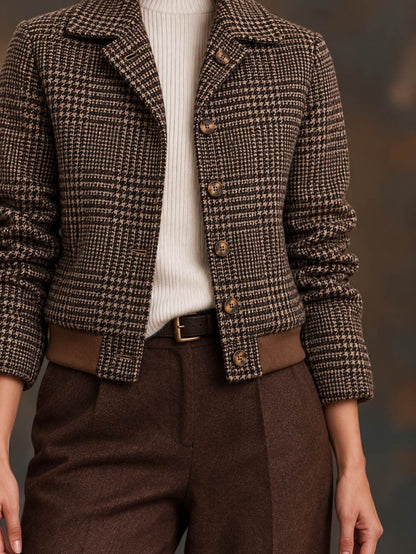 Hartley Women's Plaid Stand-Collar Jacket — Vintage Check Zip-Up 4