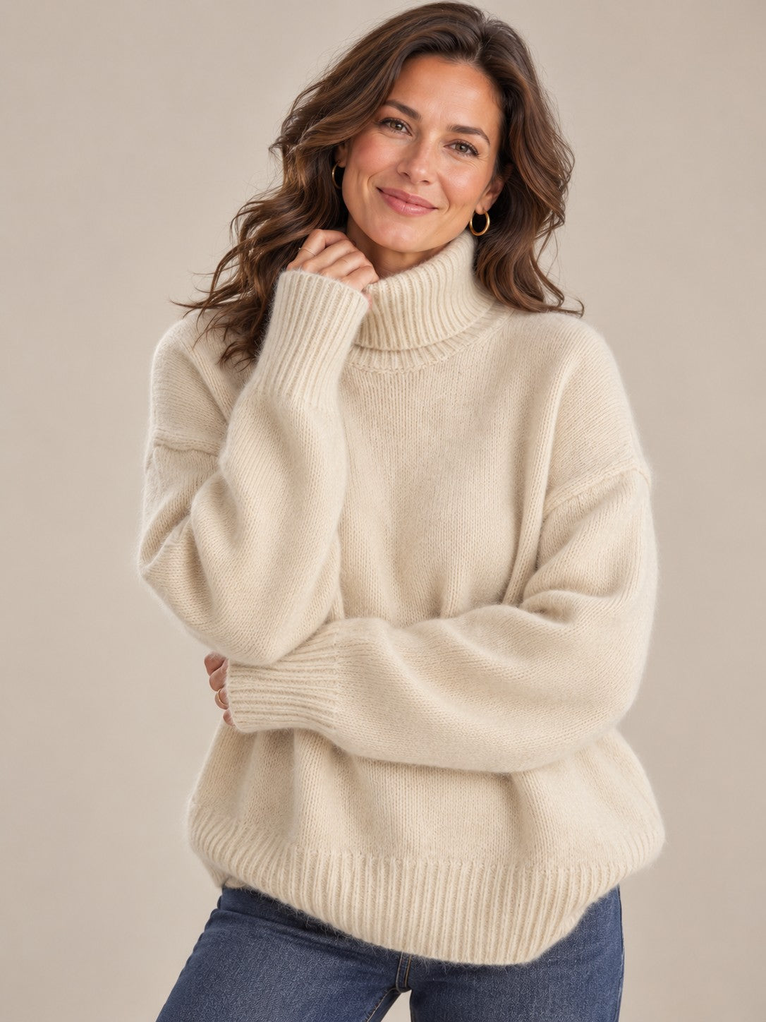 Hepburn Women's Roll Neck Jumper — Classic High Collar Knit 1