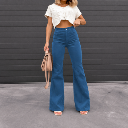 Carnaby Women's High Waist Flared Corduroy Trousers — Retro 70s 7