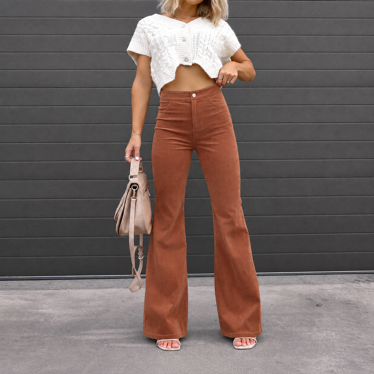 Carnaby Women's High Waist Flared Corduroy Trousers — Retro 70s 1