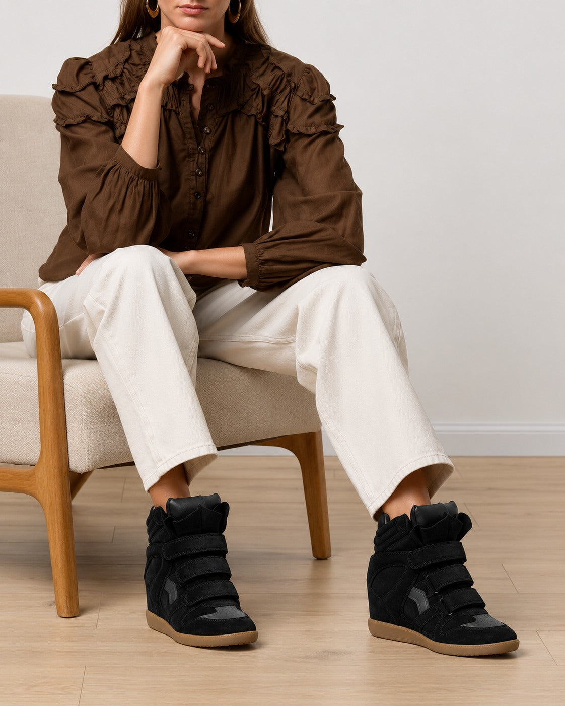 Holland Park Women's High-Top Wedge Trainers — Suede-Look, Easy-Fasten Straps 13