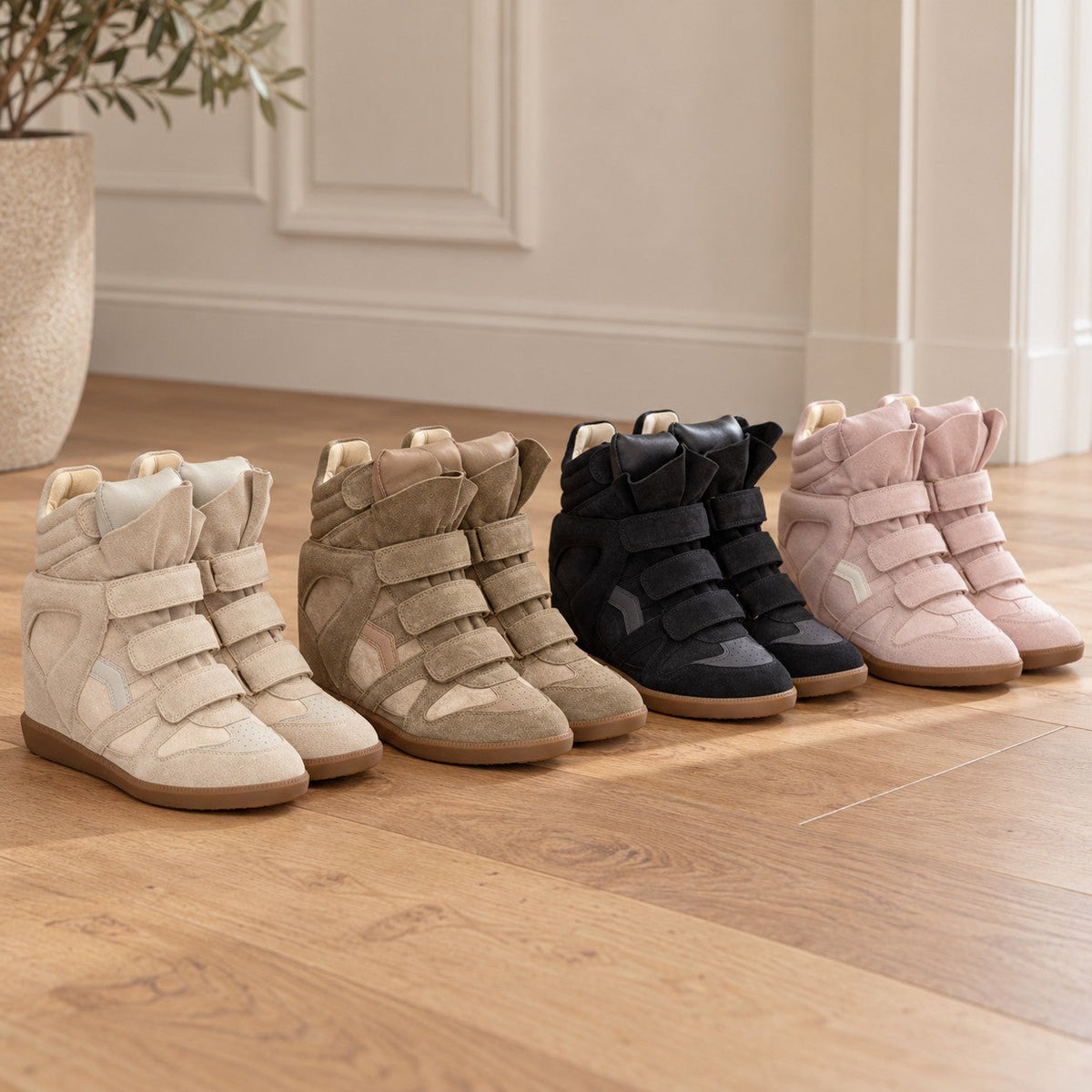 Holland Park Women's High-Top Wedge Trainers — Suede-Look, Easy-Fasten Straps 2