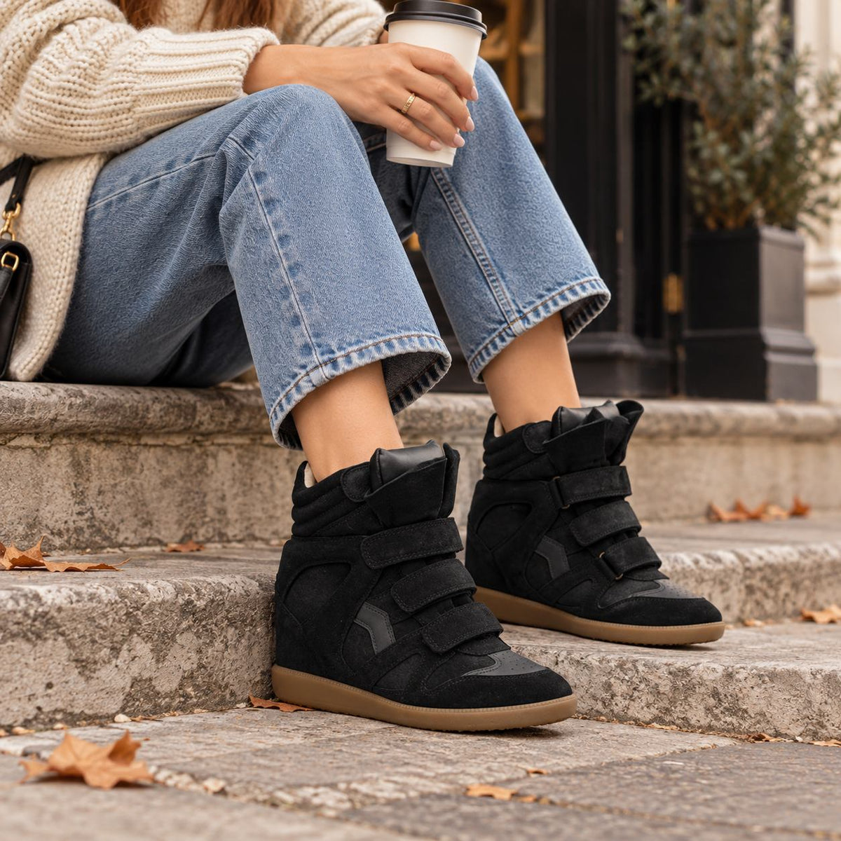 Holland Park Women's High-Top Wedge Trainers — Suede-Look, Easy-Fasten Straps 4