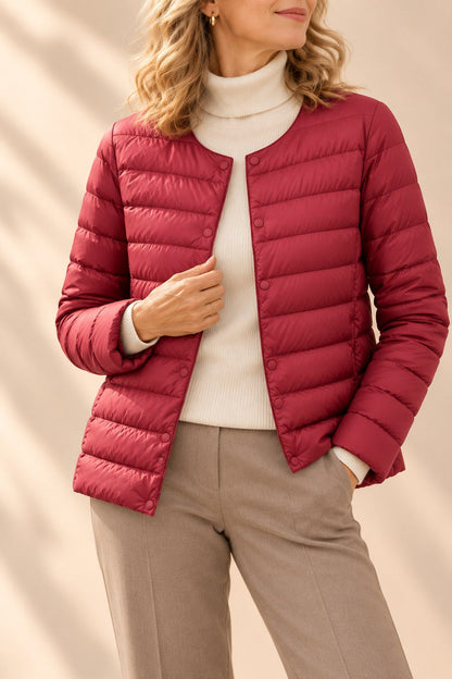 Hollyn Women's Collarless Puffer Jacket — Lightweight Snap-Button 7