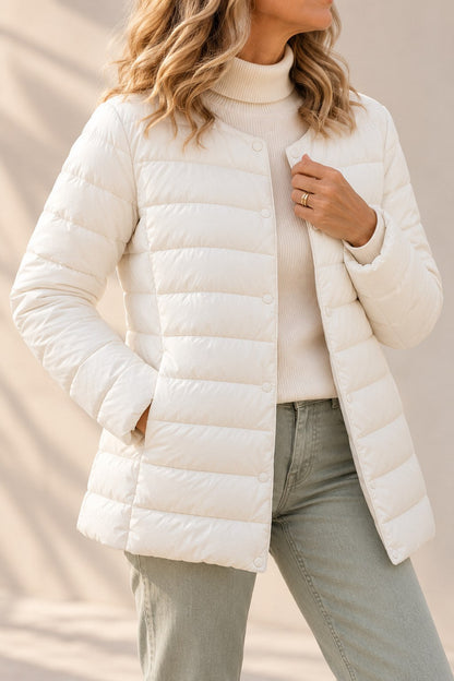 Hollyn Women's Collarless Puffer Jacket — Lightweight Snap-Button 9