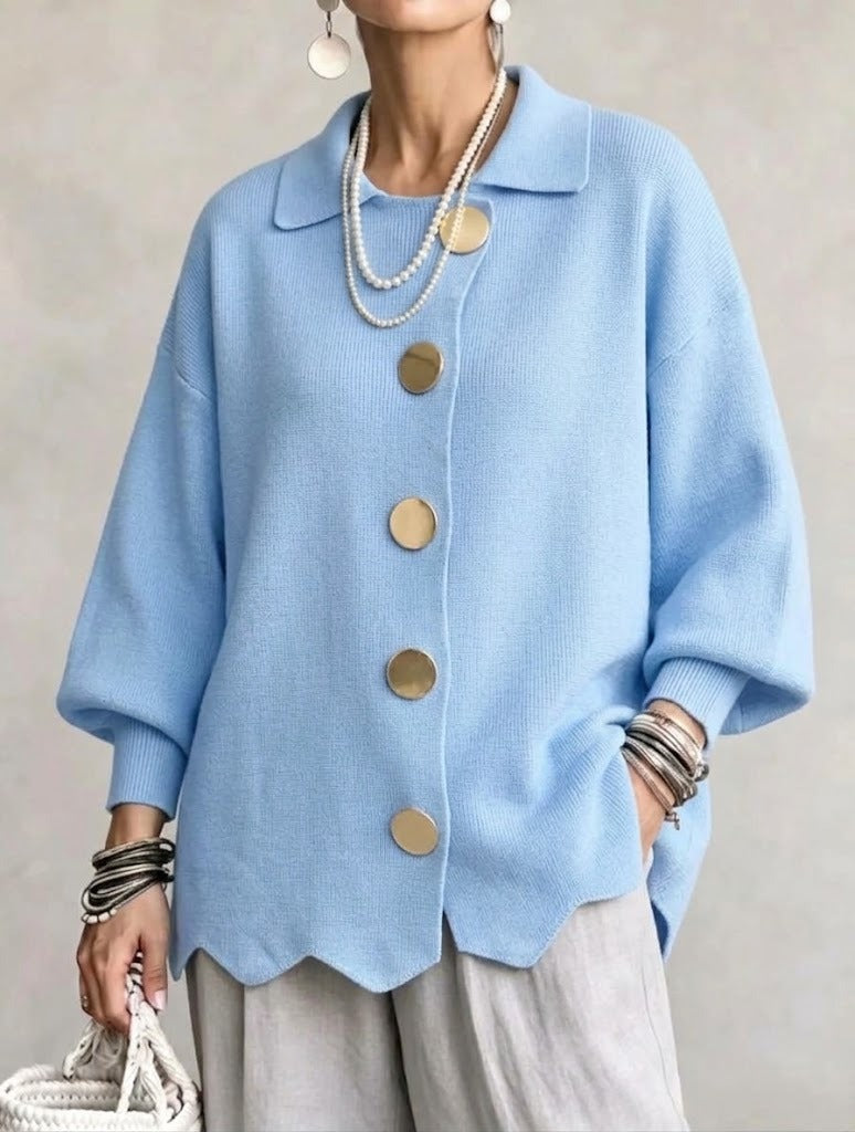 Heavyweight Oversized Cardigan — Lantern Sleeves & Gold Buttons 14