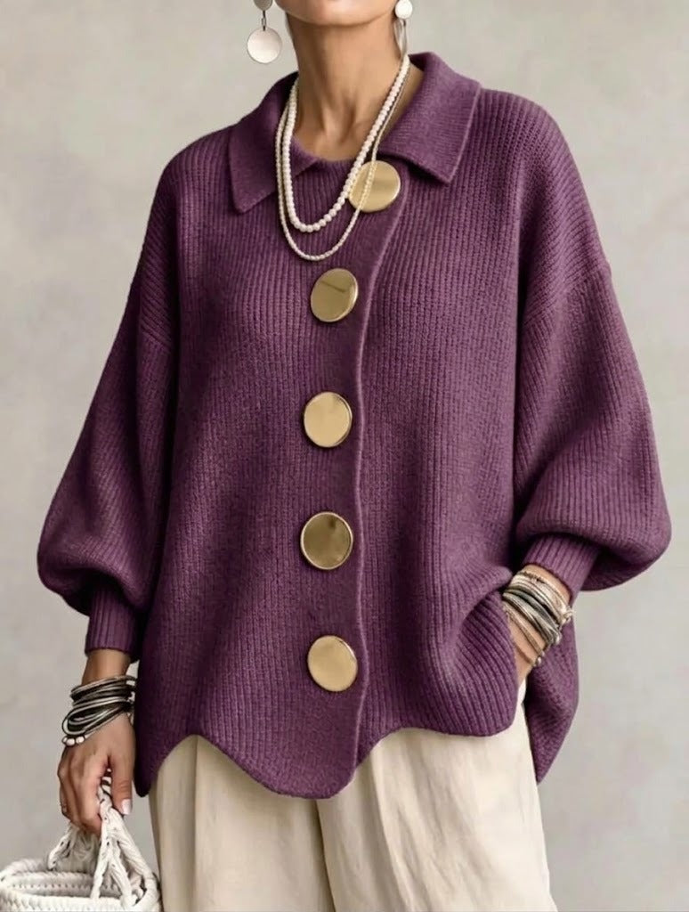 Heavyweight Oversized Cardigan — Lantern Sleeves & Gold Buttons 3
