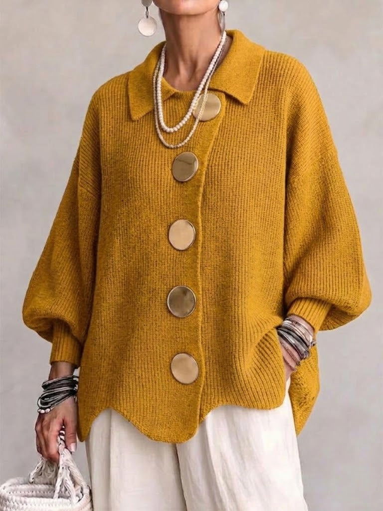 Heavyweight Oversized Cardigan — Lantern Sleeves & Gold Buttons 4
