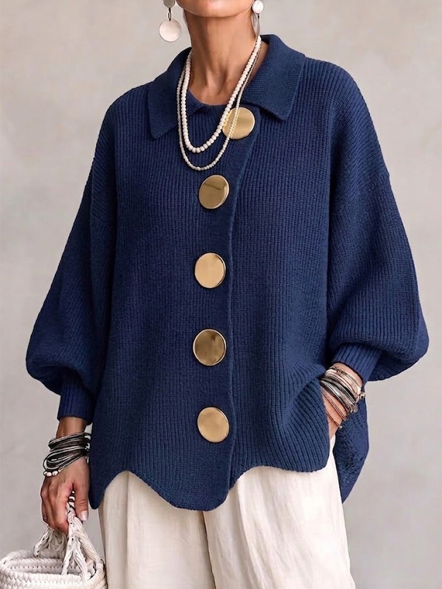 Heavyweight Oversized Cardigan — Lantern Sleeves & Gold Buttons 1