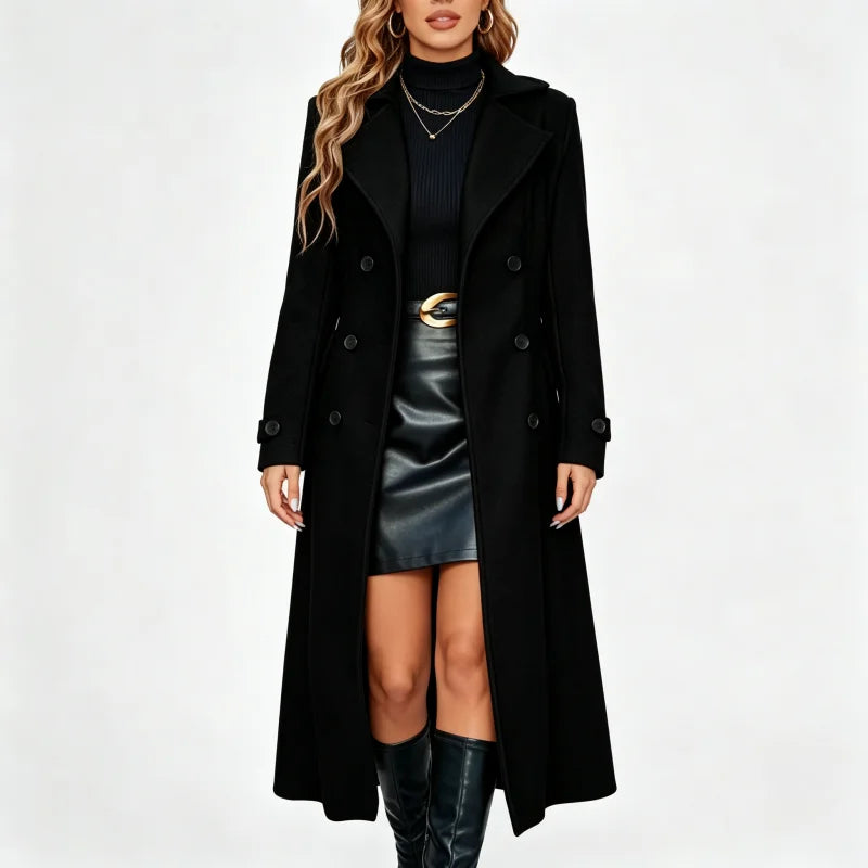 Kensington Women's Double-Breasted Long Coat — Notched Lapel, Fitted Waist 6