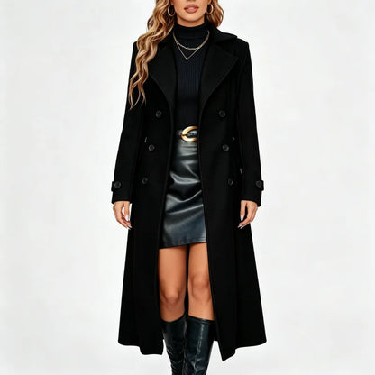 Kensington Women's Double-Breasted Long Coat — Notched Lapel, Fitted Waist 6