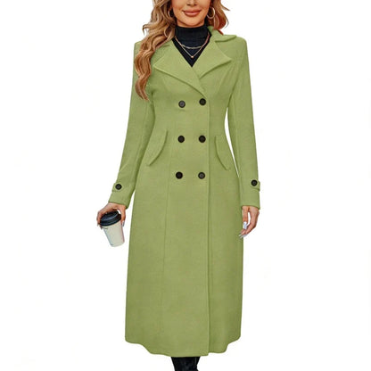 Kensington Women's Double-Breasted Long Coat — Notched Lapel, Fitted Waist 7
