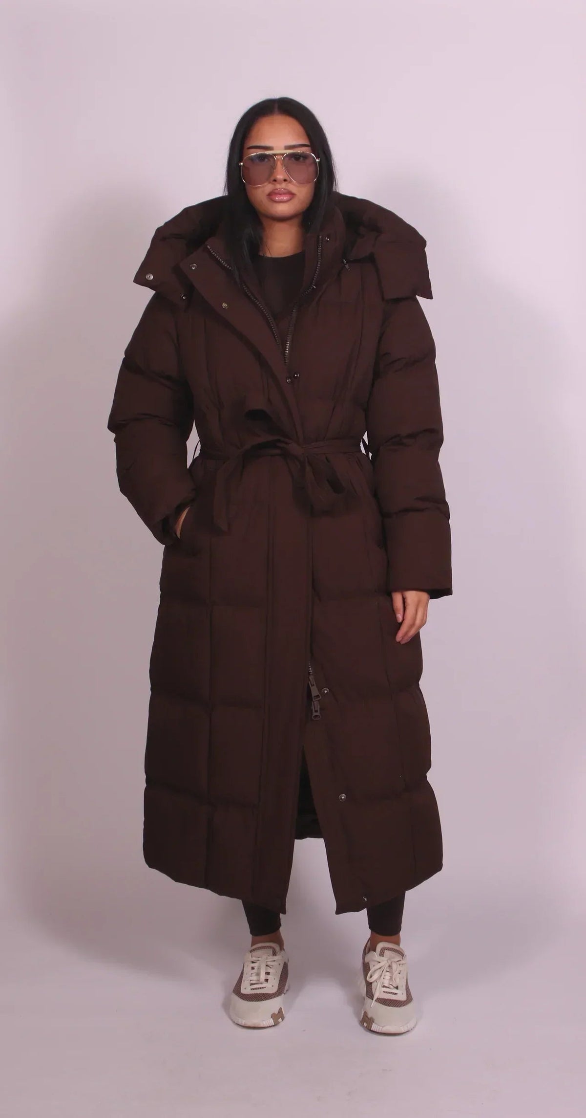 Long Belted Puffer Coat — High Collar & Side Pockets 1