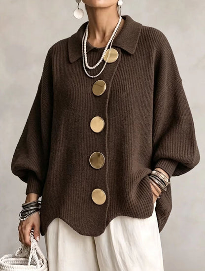 Marlow Women's Oversized Chunky Cardigan — Lantern Sleeves & Gold Buttons 10
