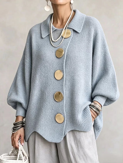 Marlow Women's Oversized Chunky Cardigan — Lantern Sleeves & Gold Buttons 13