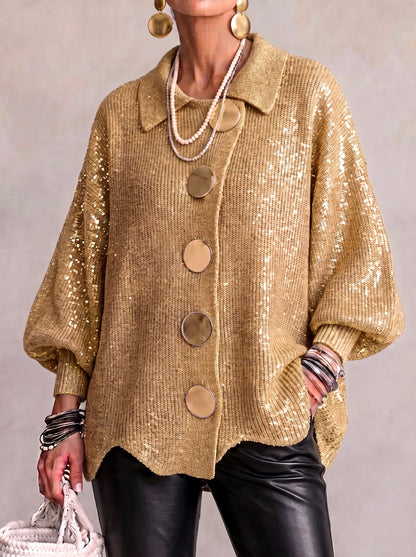 Marlow Women's Oversized Chunky Cardigan — Lantern Sleeves & Gold Buttons 6