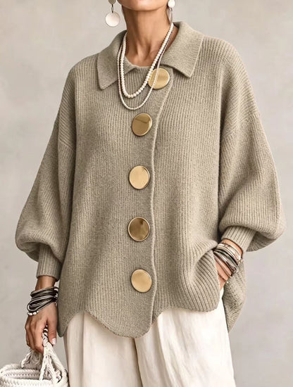 Marlow Women's Oversized Chunky Cardigan — Lantern Sleeves & Gold Buttons 7