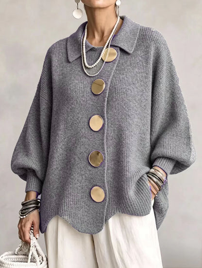Marlow Women's Oversized Chunky Cardigan — Lantern Sleeves & Gold Buttons 9