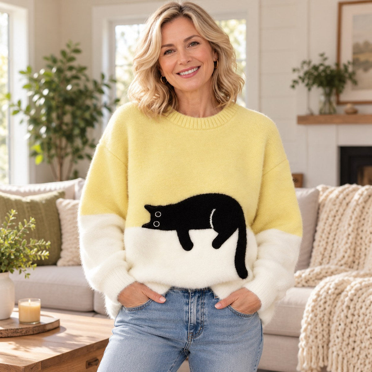 Mews Women's Cat Print Jumper — Relaxed Fit Pullover 5