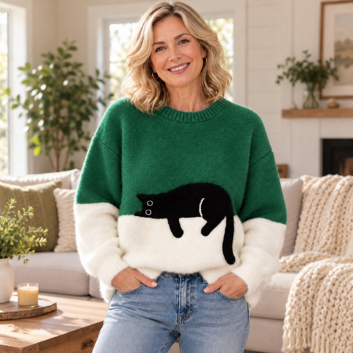 Mews Women's Cat Print Jumper — Relaxed Fit Pullover 6
