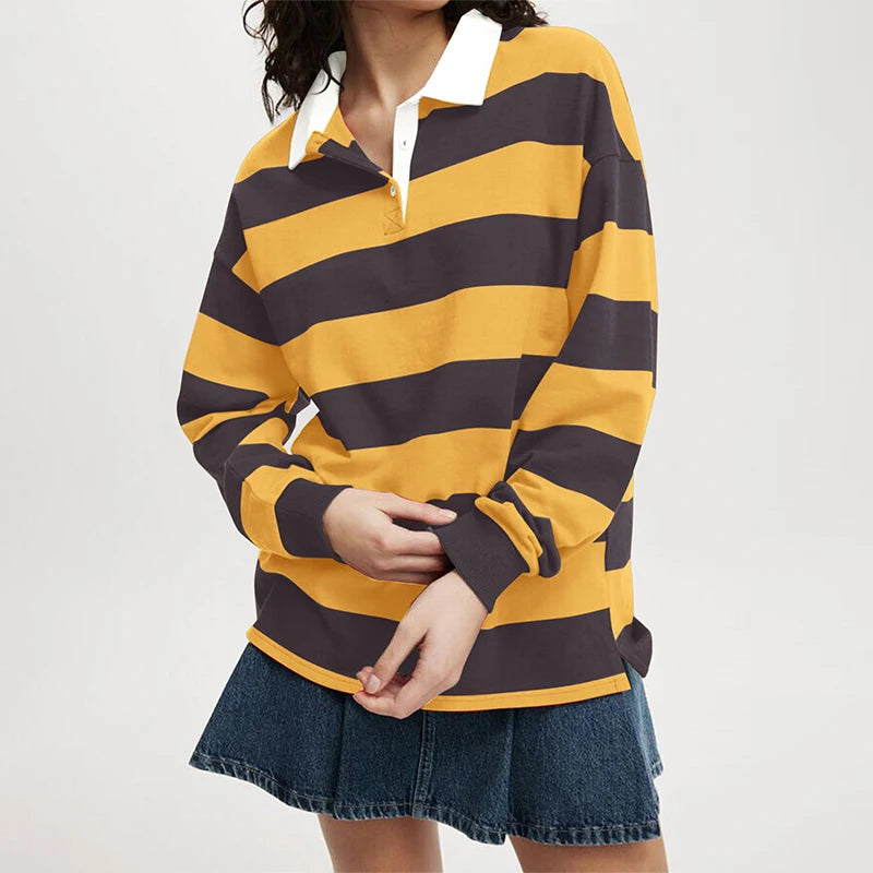 Reyna Rugby Shirt — Bold Stripe Relaxed Fit Top 1