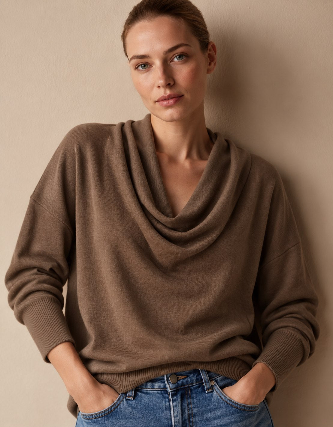 Rosalind Women's Cowl Neck Jumper — Draped Long Sleeve Knit Top 2