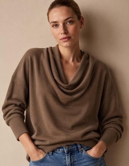 Rosalind Women's Cowl Neck Jumper — Draped Long Sleeve Knit Top 2