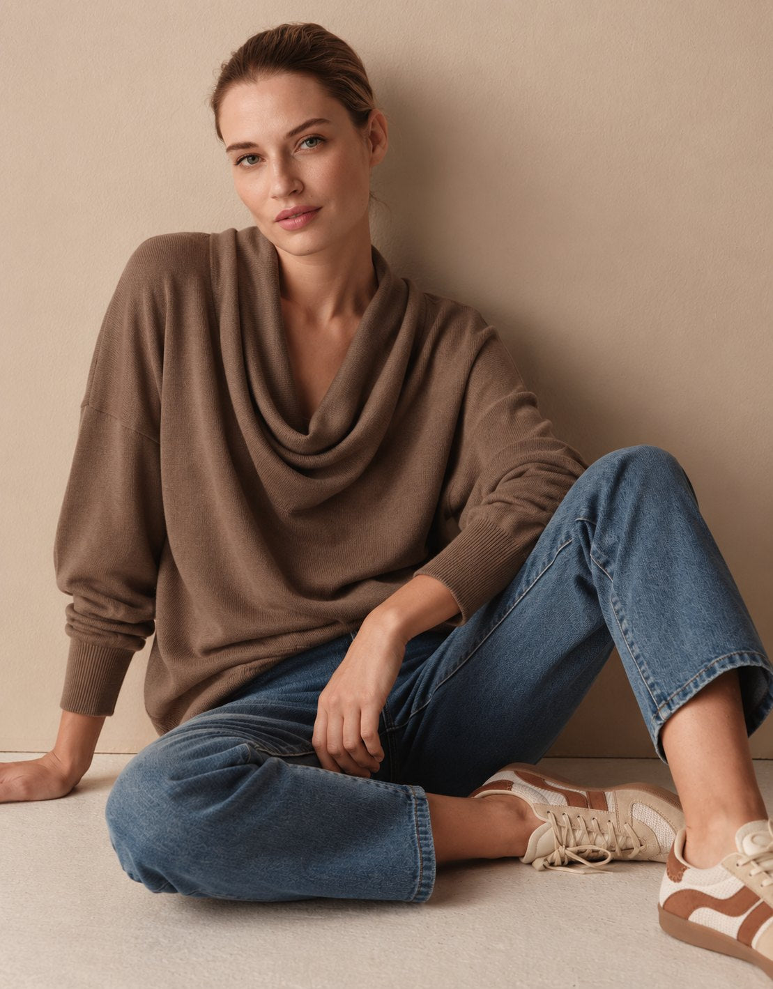 Rosalind Women's Cowl Neck Jumper — Draped Long Sleeve Knit Top 3