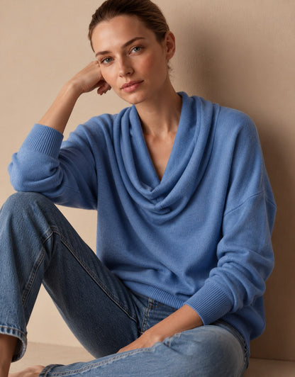 Rosalind Women's Cowl Neck Jumper — Draped Long Sleeve Knit Top 4