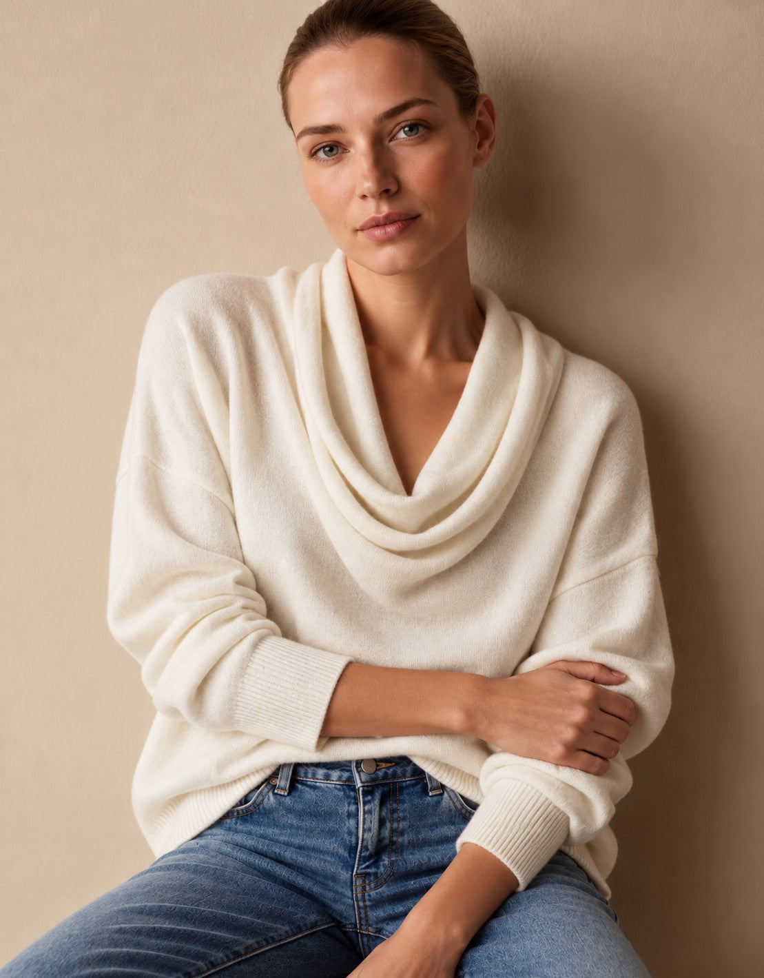 Rosalind Women's Cowl Neck Jumper — Draped Long Sleeve Knit Top 6