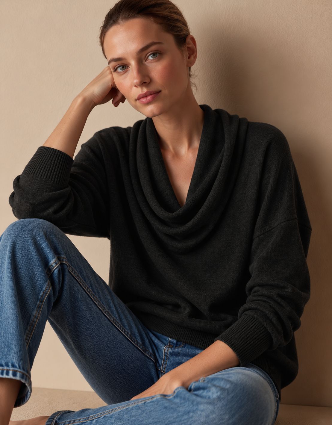 Rosalind Women's Cowl Neck Jumper — Draped Long Sleeve Knit Top 7