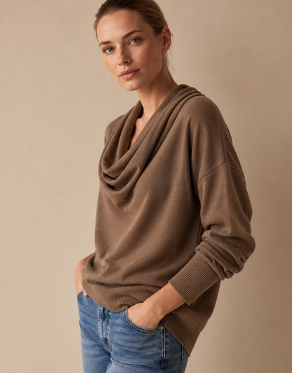 Rosalind Women's Cowl Neck Jumper — Draped Long Sleeve Knit Top 1