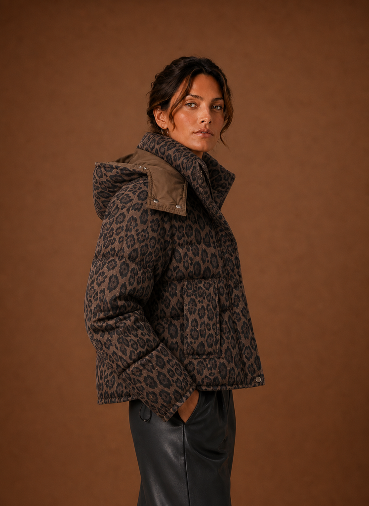 Safari Women's Leopard Print Puffer Jacket — Quilted Winter Coat 2