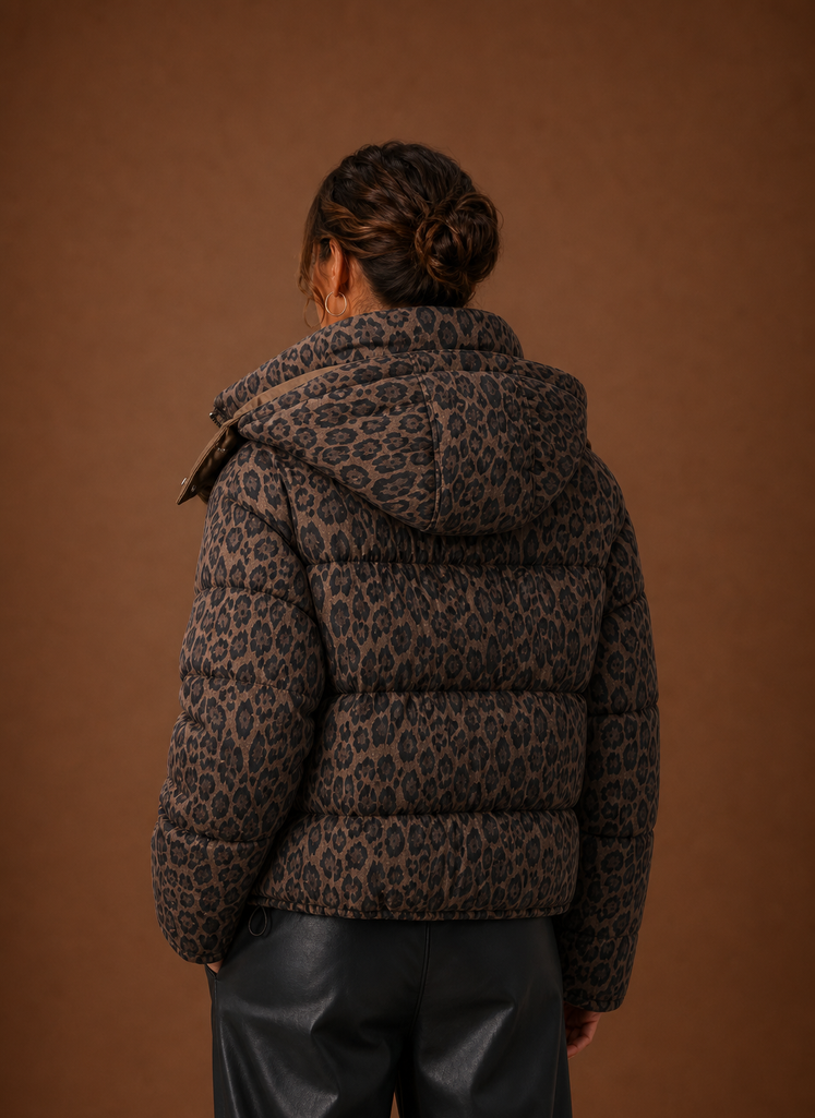 Safari Women's Leopard Print Puffer Jacket — Quilted Winter Coat 3