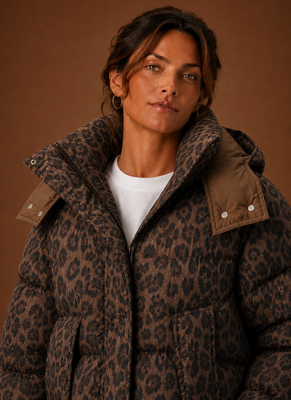 Safari Women's Leopard Print Puffer Jacket — Quilted Winter Coat 4