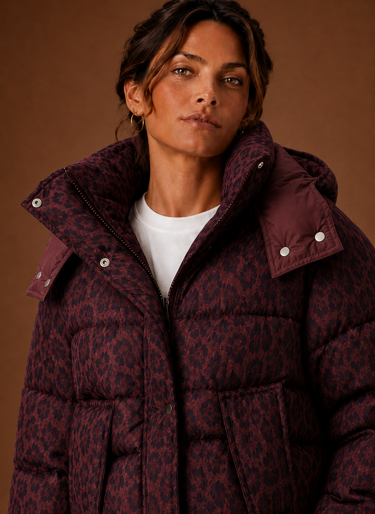 Safari Women's Leopard Print Puffer Jacket — Quilted Winter Coat 8