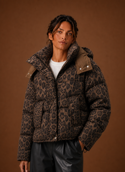 Safari Women's Leopard Print Puffer Jacket — Quilted Winter Coat 1