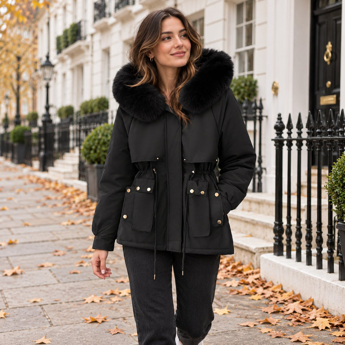 Short Parka Jacket — Faux Fur Hood & Padded Lining 5