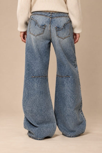 Urban Women's Baggy Wide-Leg Jeans — Ribbed Waistband Denim 2