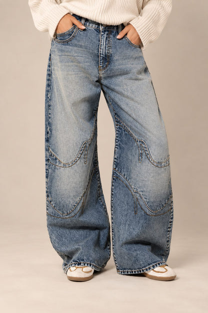 Urban Women's Baggy Wide-Leg Jeans — Ribbed Waistband Denim 1