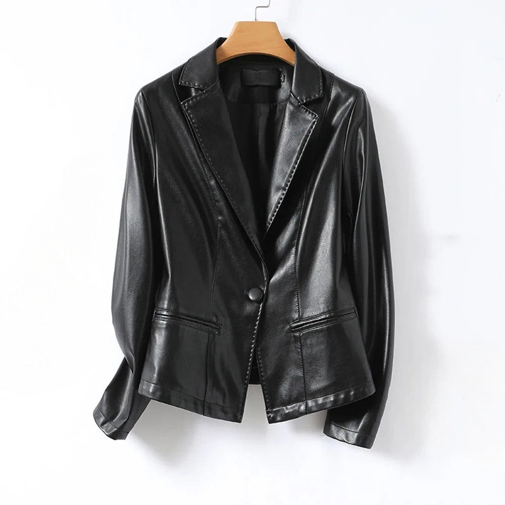 Vera Faux Leather Blazer — Single-Button Notched Lapel 4