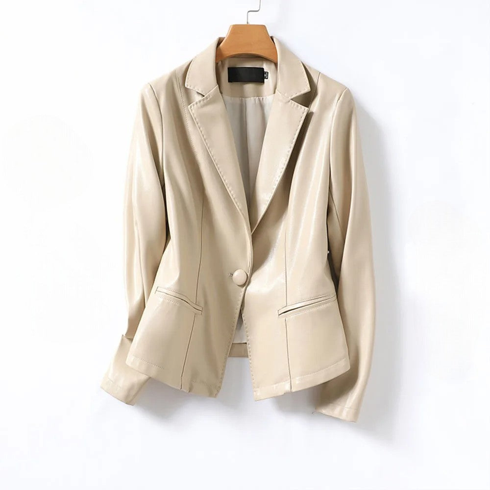 Vera Faux Leather Blazer — Single-Button Notched Lapel 5