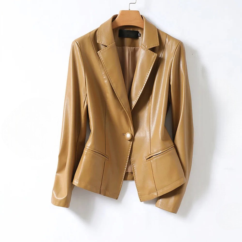 Vera Faux Leather Blazer — Single-Button Notched Lapel 1