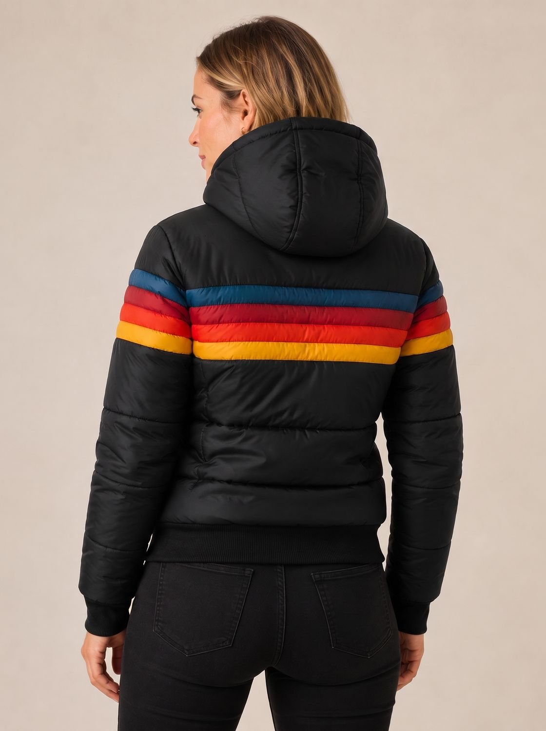 Whitby Women's Waterproof Hooded Puffer Jacket — Retro Colour-Block 5